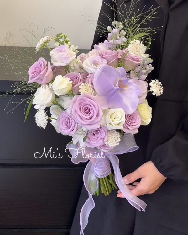 結婚花球 - 紫色玫瑰花 & 紫羅蘭 & 蝴蝶蘭