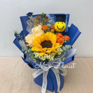 畢業花束 - 向日葵 （哈哈笑臉畢業帽）