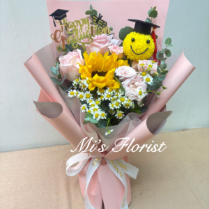 畢業花束 - 哈哈笑臉畢業帽 -粉色女仔系列