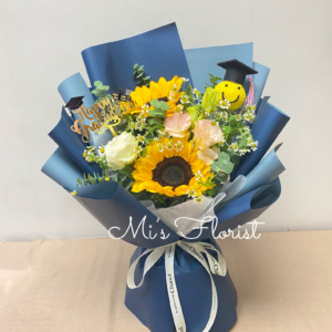 畢業花束 - 男仔哈哈笑臉畢業帽 - 2枝向日葵