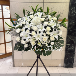 帛事花籃 - 白色繡球花 & 白色百合花 (L size)