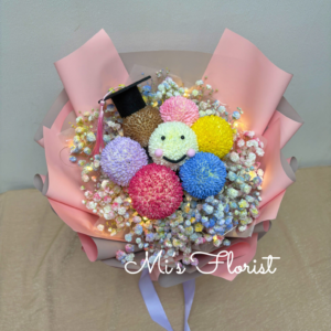 畢業花束 – 彩色哈哈笑臉畢業帽