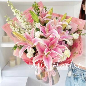 百合花束 - 粉色玫瑰花 & 大飛燕