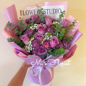紫色生日花束 - 紫霞仙子玫瑰 & 康乃馨