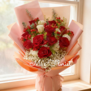 生日/週年紀念/結婚父母感謝花 - 紅玫瑰花束（9-10枝玫瑰花）