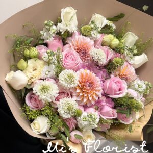 繡球花、大麗花、粉雪山玫瑰花束（XL size）
