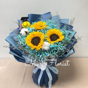 畢業花束 – 向日葵、棉花