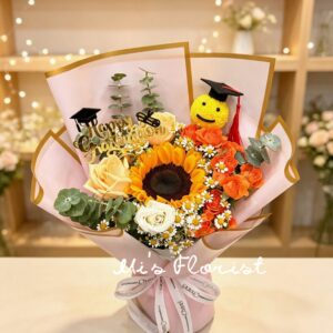 畢業花束 – 向日葵（哈哈笑臉畢業帽）