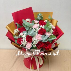 生日/週年紀念/結婚父母感謝花 – 紅玫瑰花束（9-10枝玫瑰花）