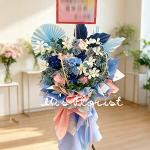 畫展花籃 / 演唱會花藍 / 舞台劇花藍 – 粉色&藍色絲花花藍