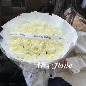 白色玫瑰花束 – 30枝